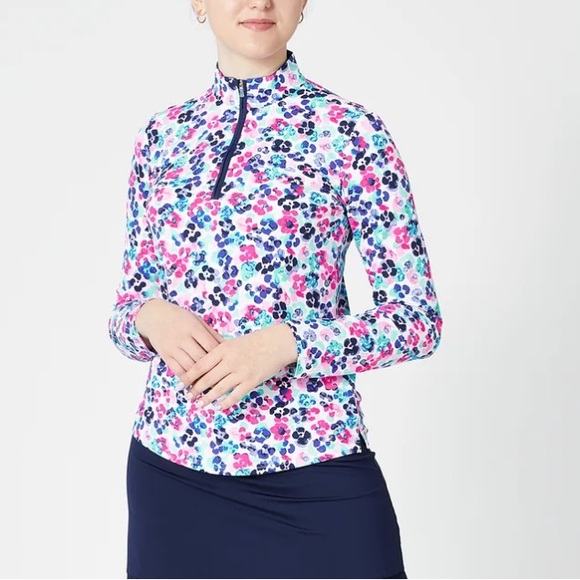 NWT SolTek San Soleil Lux Long Sleeve Print Mock - Jungle - Smal - Picture 3 of 12